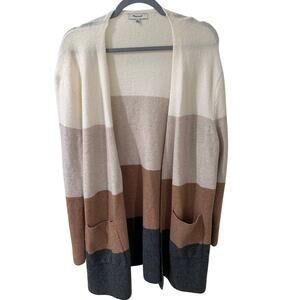 Madewell Kent Colorblock Longline Alpaca Wool Blend Cardigan Antique Cream, XL